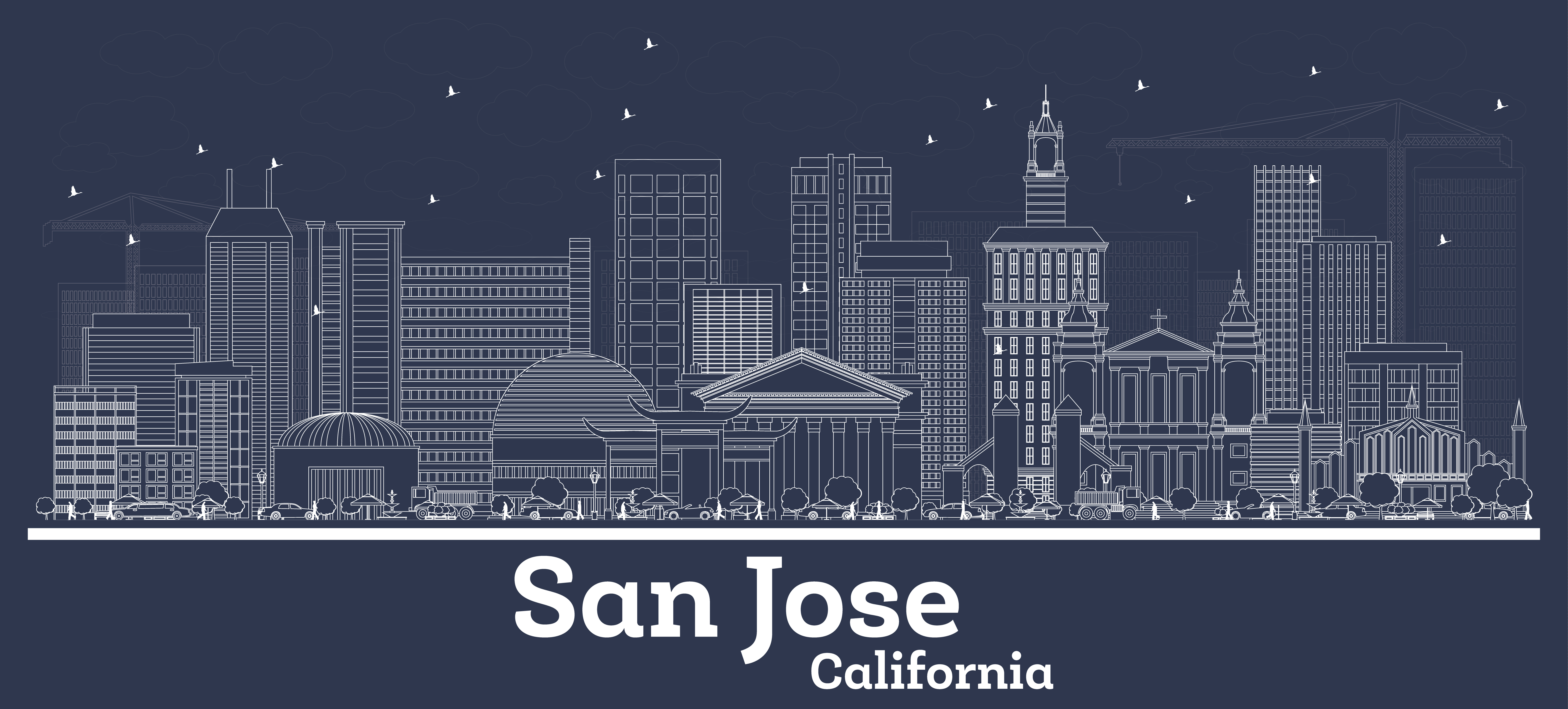 San Jose California, vector drawing of stylized skyline